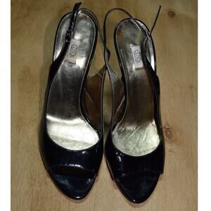 Luxe by Lisa Black Patent Slingback Heels Peep Toe Size 39 Made in Italy